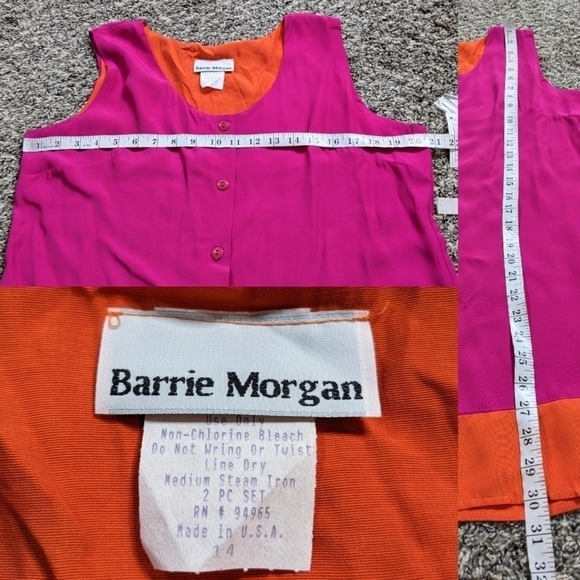 NWT Vintage Barrie Morgan pink orange sleeveless button up top 14 - Picture 7 of 9